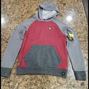 VOLCOM Tiilys HOODIE SWEATSHIRT MEDIUM BOY'S Youth Grey Maroon Pull Over New
